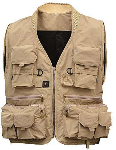 LIZHOUMIL Fishing Vest, Anglers Mesh Breathable Men and Women Jacket Outdoor Jackets Wasitcoat Coat, Outdoor Quick Dry Fishing Vest, Breathable Photography Vests Camping Hunting Waistcoat Khaki L