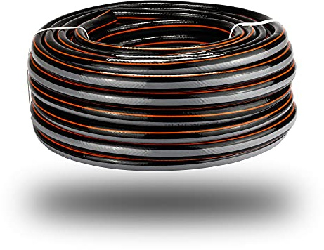 Bortaberg Flexible 4-Layer Hose 1/2(12.5mm) inch, Carbon, 15-100m Water Hose Pipe for Home Garden Patio and Car Cleaning, 25 bar Burst Pressure, Keeps its Shape, Spiral mesh Textile (100)