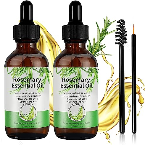 Aceite esencial de romero para el crecimiento del cabello(60ml) - 100% puro orgánico para el cuidado de la piel, cejas, pestañas, nutre el cuero cabelludo, 2 * 60ML