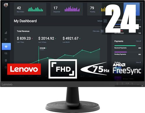 Lenovo D24-40 24 Inch Monitor | FHD 1080p VA Screen | 75Hz, 5ms Response Time | HDMI and VGA Inputs | VESA Mount | Xbox, PS5, CCTV, Laptop, PC, Computer Monitor and More
