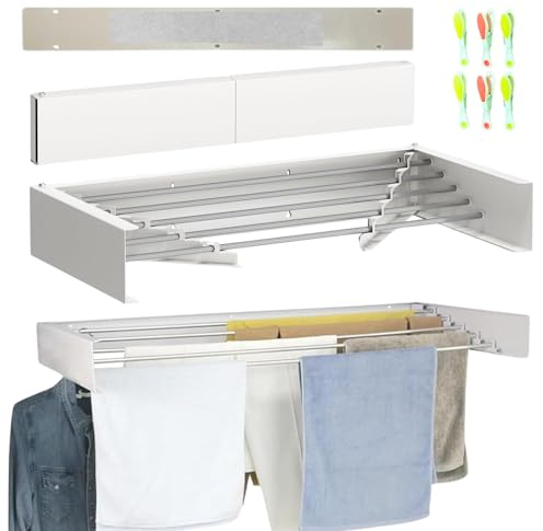 JANDTEK Wand-Wäschetrockner aus Aluminium – Klappbarer Wandtrockner für Innen & Außen – Platzsparender Wandwäschetrockner, einfache Montage – Schwarz o Weiß – 70/80/95/100 cm