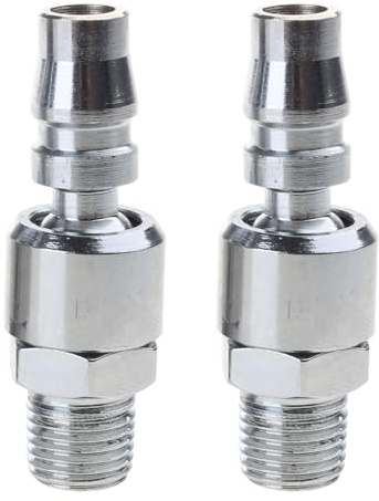 Amsixo 1/4 Zoll Drehluftstecker, 2-teiliges Set, industrielle Drehkupplung und Stecker, 1/4 Zoll NPT Außengewinde, Luftschlauch, Armaturen, drehbarer Luftstecker