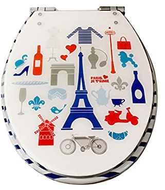 Toilettendeckel, sanft schließender Toilettendeckel aus farbigem Kunstharz, mit verstellbarem Edelstahlscharnier, für O/V/U-förmige Toilette