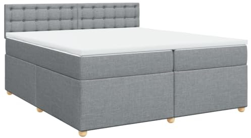 vidaXL Boxspringbett, Polsterbett Bett mit Matratze Matratzenauflage, Bettgestell mit Kopfteil Lattenrost, Doppelbett für Schlafzimmer, Hellgrau 200x200cm Stoff
