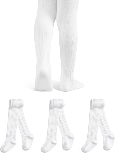 GENTABY Toddler Girls Tights Baby Non Slip Cotton Pantyhose 3 Pairs Boys Knit White Pink Black Gray for 6-12 Months Kids Tights