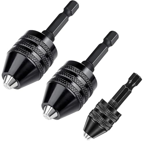 Wjelet 3 Pcs Keyless Drill Chuck Bit,0.3-6.5 mm&0.3-3.6 mm&0.8-8mm Quick Screwdriver Drill Adapter, 1/4 Inch Hex Shank Keyless Drill Chuck Conversion Tool for Micro Drill Bit