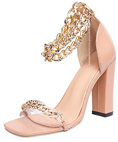 Slingback Pumps - Scarpe da ballo da donna, con tacco alto, eleganti, con cinturino lucido, con zeppa, con piedi larghi, slip-on e sandali estivi, marrone, 40 EU