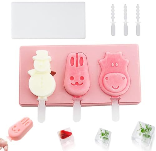 Moule Glace 3 Cavités, Avec Batonnet Glace, Ensemble à glace Réutilisables pour Bébé sans BPA, Moules à Glace DIY