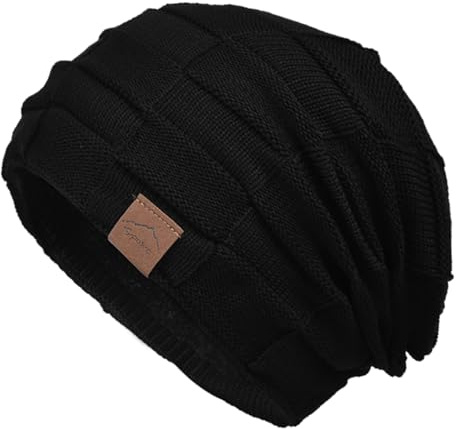 Meioro Invierno Calor Suave Multifuncional Gorros, Transpirable Elástico Lana Algodón Beanies, Punto Redondo Forro Polar Gorras, Deportes Al Aire Libre Running Ciclismo Caps（Negro Puro）