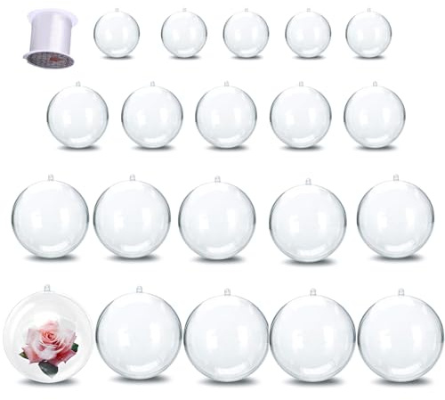 20 PCS Palline di Natale Acrilico Transparente, Plastica Palla di Natale Personalizzate, Con Corda Appesa e Occhiello, Fillable Palline Trasparenti Apribili, per Decorare Alberi di Natales (5+6+7+8cm)