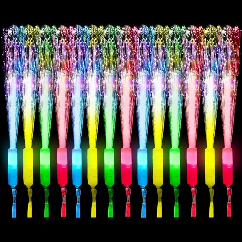 mizikuu 15 Piezas Varillas de Fibra Luminosa Light, Coloridas Barras Luminosas LED Fluorescentes Barritas con Pilas Brillante Conciertos 3 Modos de Luz LED Intermitentes per Discoteca Matrimonio