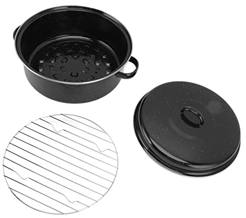 Fictory Padella da 28 cm, finitura nera maculata, pentola antiaderente per barbecue con coperchio, ideale per patate dolci e castagne, copertura in ferro resistente, distribuzione uniforme del calore