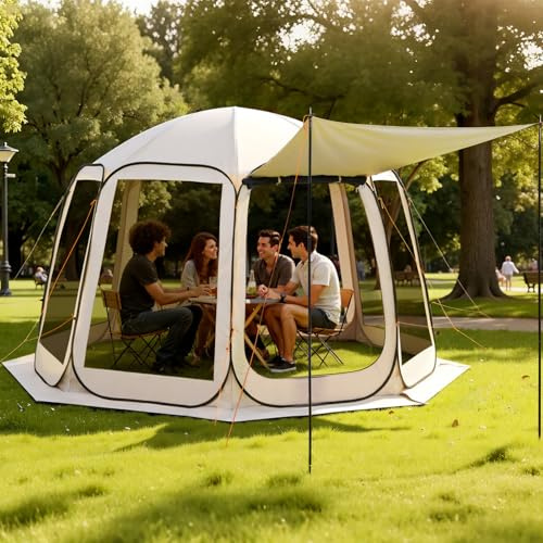 VEVOR Pop up Screen House Tent, 12 x 11 ft, 10-12 Person Screen Gazebo with Extended Awning, Portable Screened in Canopy with Carry Bag, Netting Sides, for Patio, Backyard, and Outdoor Activities