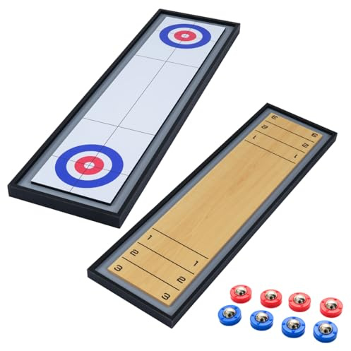 Maxmass 2 in 1 Tabletop Curling Game Shuffleboard Board Game with 8 Rolling Pucks, Indoor Outdoor Sliding Board Tabletop Curling Set for Family Gathering Party Arcade