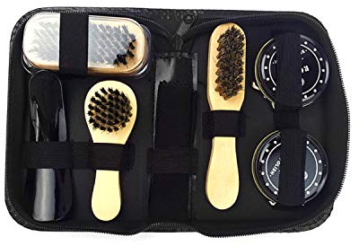 Domary Kit Lustrascarpe da 8 Pezzi con Spazzole con Manico in Legno e Custodia da Viaggio per Stivali in Pelle, Set di Lucidatura per la Cura delle Scarpe Ginnastica