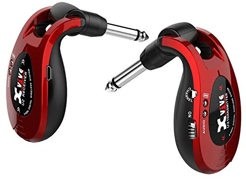 XVIVE U2 - Sistema Wireless Digitale per Chitarra Elettrica Acustica e Basso, Trasmissione in Banda 2,4Ghz, Range di 20m - Fino a 5 Ore di Autonomia, Doppio Cavo USB per Ricarica Incluso, Jack Snodati