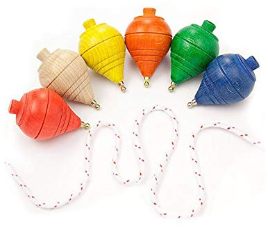 DISOK Lote de 20 Peonzas de Madera de Colores - Regalos y Detalles para Comuniones, Niños, Niñas, Fiestas de Cumpleaños, Baratos. Trompas