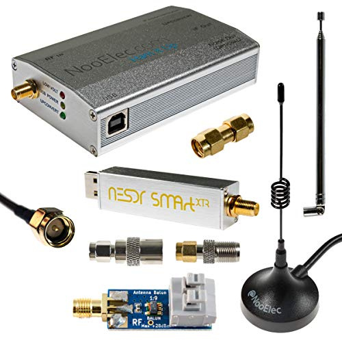 Paquete NESDR SMArt XTR HF: 300Hz-2.3GHz Conjunto de Radio Definido por Software Para LF/HF/UHF/VHF. Incluye NESDR SMArt XTR RTL-SDR, Convertidor Montado Ham It Up Plus, 3 Antenas, Balun, Adaptadores