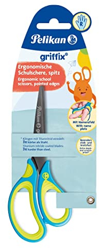 Pelikan Schulschere Griffix spitz, für Rechtshänder, NeonFreshBlue, 1 Stück