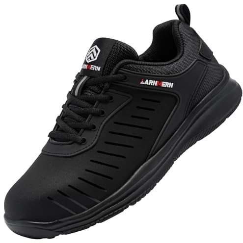 LARNMERN Safety Trainers Waterproof Steel Toe Cap Trainers Men Women Puncture Proof Safety Shoes Comfortable Lightweight Breathable(Black B,6.5UK)