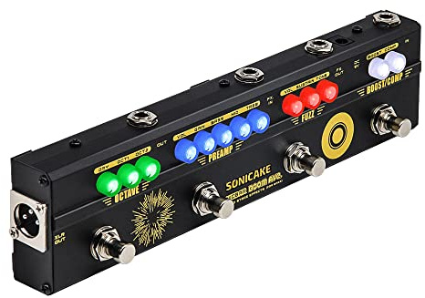 SONICAKE Pedale Multieffetto Bass Preamp DI Box Multi Effetto Compressore Boost Fuzz Octaver Pedale con FX Loop BOOM Ave.