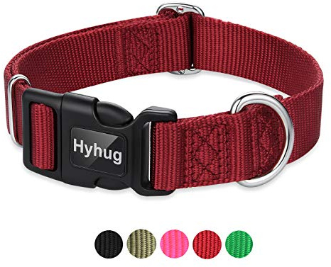 Hyhug Design Classic Basic Nylon Dog Collar, Can Install Dog Tag (Large, Dark Red)