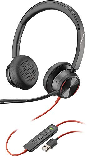 Poly - Blackwire 8225 Wired Headset with Boom Mic (Plantronics) - Dual-Ear (Stereo) Computer-Headset, USB-A to Connect to your PC/Mac, Active Noise Canceling, Works with Teams (Certified), Zoom & more
