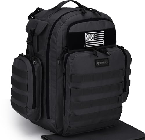 Dinictis Dad Diaper Bag, Mens Diaper Bag Backpack with Diaper Changing Mat, Military Diaper Backpack with Molle Webbing, Waterproof Pouch, Baby Wipes pocket, Insulated Bottle Pockets- Tropical Black