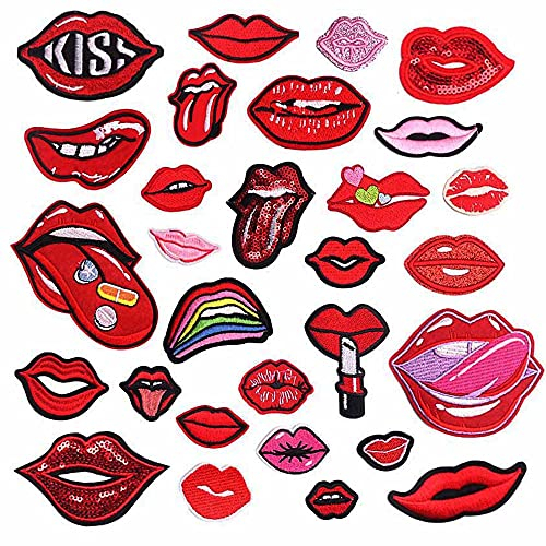 Woohome Aufnäher für Kleidung, zum Aufbügeln, 29 Stück, Lippen, zum Aufbügeln, für Kleidung, Rucksack, Mützen, Lochreparatur