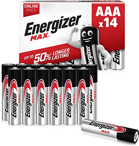 Energizer Max - Pile AAA (Confezione da 14) Batterie Alcaline 1,5V - potenza di lunga durata - 100% imballaggio riciclabile privo di plastica - 10 anni di conservazione [Esclusiva Amazon]
