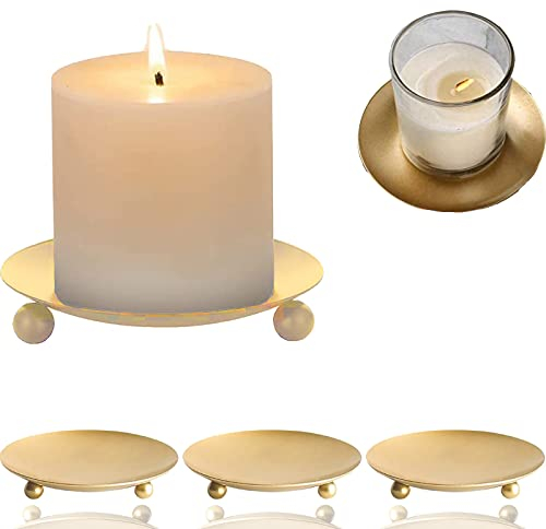 mohito 4PCS Platos para Velas Portavelas de Hierro para Hogar Negro Soporte de Vela Retro Plato para Velas Decorativas para Hogar Velas de Incienso, SPA, Boda Decoración de Fiestas (Oro)