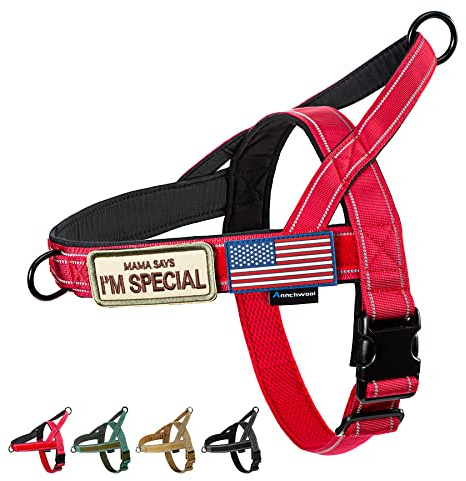 Annchwool No Pull Dog Harness with Soft Padded Handle,Reflective Strip Escape Proof and Quick Fit to Adjust Dog Harness,Easy for Training Walking for Small & Medium and Large Dogs(Red,L)