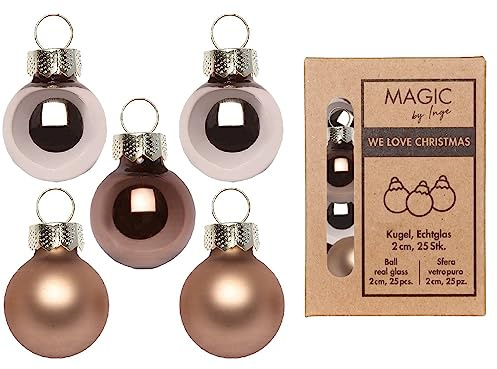 Inge-glas Weihnachtskugeln Glas 2cm x 25 Stück in Kartonbox Christbaumkugeln Set braun beige Elegant Lounge, Braun,gold,gräulich
