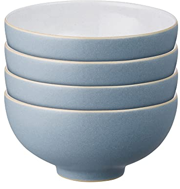 Denby - Impression Blue Rice Bowls Set of 4 - Dishwasher Microwave Safe Crockery - Ceramic Stoneware Tableware