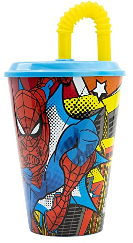GOBELET RÉUTILISABLE POUR ENFANTS AVEC PAILLE EN PLASTIQUE SANS BPA 430 ML | SPIDERMAN MIDNIGHT FLYER