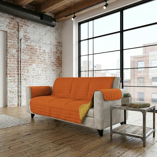 Housse de canapé Bicolore en Microfibre Trendy, Orange/Jaune, 3 Places