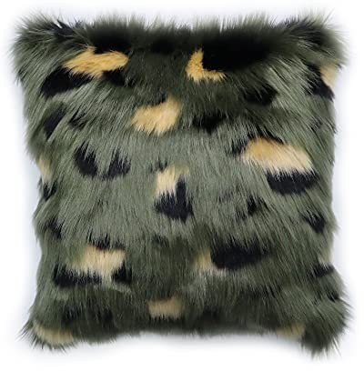 Furryvalley Kissenbezüge Plüschkissen 2er Set Kunstfell Kissenbezug Couchkissen Künstlich Pelz Dekokissen Kuschelig für Home Zierkissen Langhaar Deko Sofakissen 45x45cm (Grün Leopardenprint)