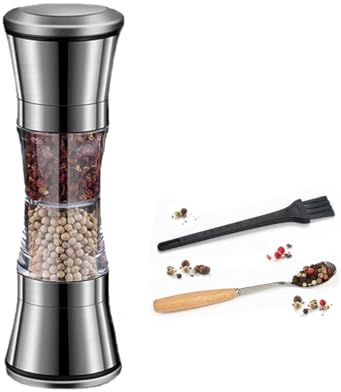 Youery Sale Pepe 2 in 1, Macina Pepe in Acciaio Inox, Macinapepe Sale Manuale, con Anima in Ceramica Regolabile Macinapepe, Perfetta Conservazione di Sale e Pepe, Sale Marino, Pepe in Grani