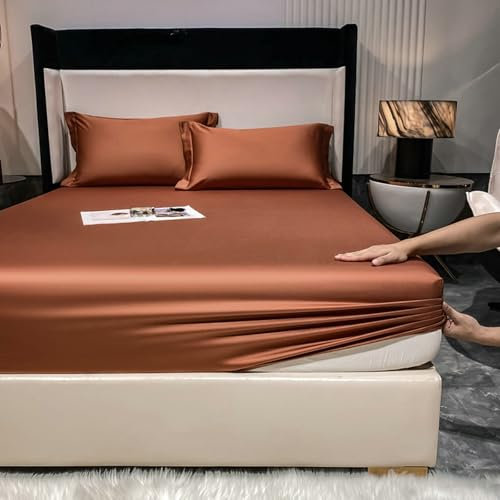 Musihy Spannbettlaken Spannbetttuch 150 x 200cm Einfarbig Spannbetttücher Elastisch Bettlaken Weich und Knitterfrei, Atmungsaktiv und bequem, Dunkelbraun