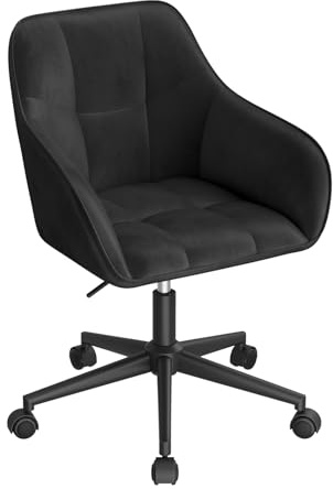 WOLTU Homeoffice Stuhl, Schreibtischstuhl, Drehstuhl, Schminkstuhl, höhenverstellbar, bis 150 kg belastbar, mit Armlehnen Samtsitz, für Schlafzimmer Büro Wohnzimmer, Schwarz BS145sz