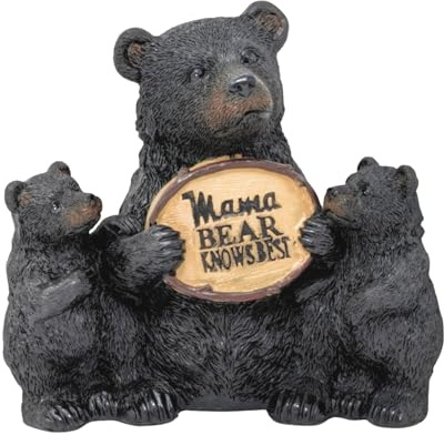 Rustic Mama Knows Best Bear Figurine – Cabin Lodge Home Decor Statue – Statuetta animale del bosco per mensola, caminetto, tavolo, decorazione della fauna selvatica della foresta – Regali per gli