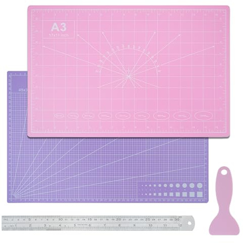 COEWUR A3 Cutting Mat Pink, Self Healing Craft Cutting Mat with Ruler