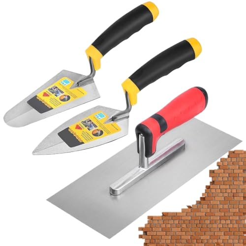 Sillas de paleta de albañilería - Set de 3 paletas de hormigón con mango de agarre suave - Material de acabado plano | para reparación de yeso, relleno de mortero, colocación, revestimiento, estuco