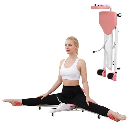 Leg Stretcher, Split Machine, Stretching Equipment, Leg Stretcher Machine Trainer, 0 to 180 Degree Adjustable Rocker, Pink Steel, Padded Straps, Foam Headrest, Silent Wheels