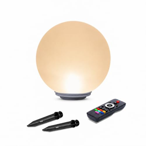 GWSOLAR Solar Ball Light 25cm, 100lm Outdoor Globe Light with Remote, RGB Colour Changing & Warm White, Timer Settings, IP65 Waterproof Garden Light