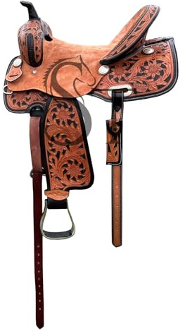 Western Horse sadel läder häftset – handgjord verktygssadel justerbara stigbyglar och hållbar riggning – vandringsled, ranch och nöje ridning (25,4 cm – 45,7 cm) ST-258
