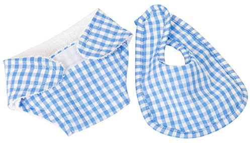 FRILLY LILY BLUE GINGHAM NAPPY AND BIB SET FOR 18-20 INCH [43-50CM] BABY DOLLS,SUCH AS 46CM AND 43CM BABY ANNABELL AND ALEXANDER