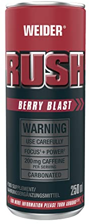 Weider RUSH Ready-to-Drink Pre-Workout Booster, Berry Blast, 250 ml x 24, mit Koffein & Arginin, Energydrink
