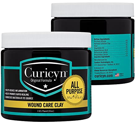 Curicyn Animal Wound Care Clay 16oz. - Vet-Approved Natural Skin Ointment For Dog, Cat, Horse, and Other Livestock - Bentonite Clay with Aloe Treatment - Gentle No Sting Fast-Acting Formula