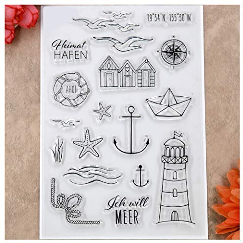 Kwan Crafts Leuchtturm Seestern Kompass Möwe Transparente Stempel für Kartengestaltung Dekoration und DIY Scrapbooking